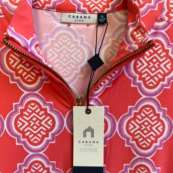 NWT Cabana Life Women’s UPF 50+ Long Sleeve Dress – Coral & White – Size XL - Picture 4 of 7